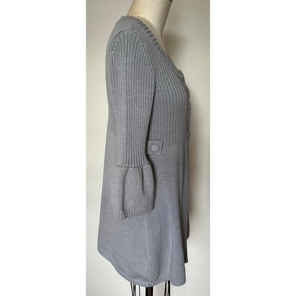 One A Gray Bell Sleeve Tunic Sweater Retro Boho Twee Coquette Cotton Blend L $45 - Picture 10 of 12